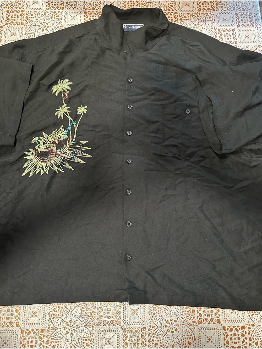 Weekender Men’s 5X Black Embroidered Tropical Coconut Button Shirt